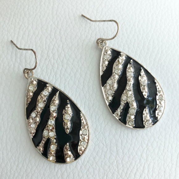 Zebra Print Earrings, Silver Gold Black - Picture 1 of 5